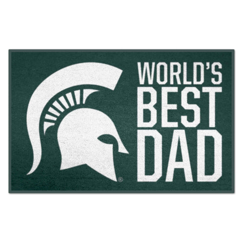Michigan State University "World's Best Dad" starter mat by Logo Brands featuring Spartan logo and durable design.
