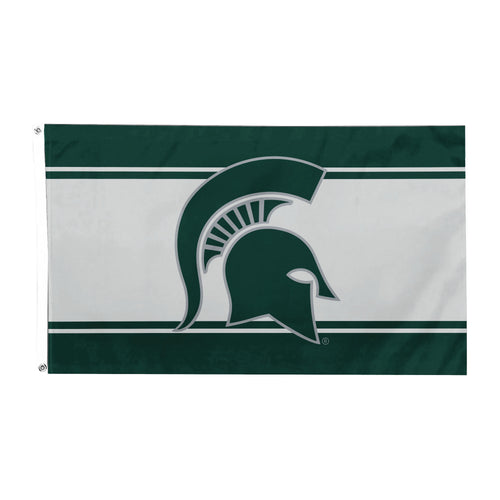 Michigan State home flag, 3'x5' Logo Brands flag with green and white Spartan logo design, suitable for outdoor display