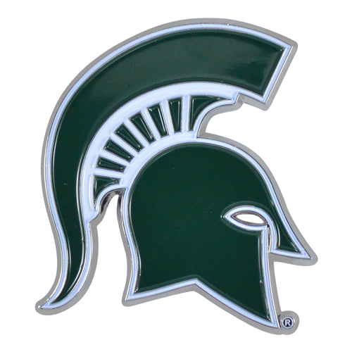 Michigan State University color emblem by Logo Brands, featuring the university's distinctive green and white design with the Spartan helmet.