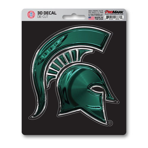 Michigan State University 3D decal by Logo Brands, featuring green Spartan logo on a clear background.