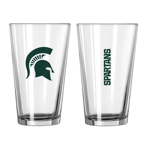 Michigan State 16oz Gameday Pint Glass with team logo, clear glass drinkware for sports fans and game day celebrations.