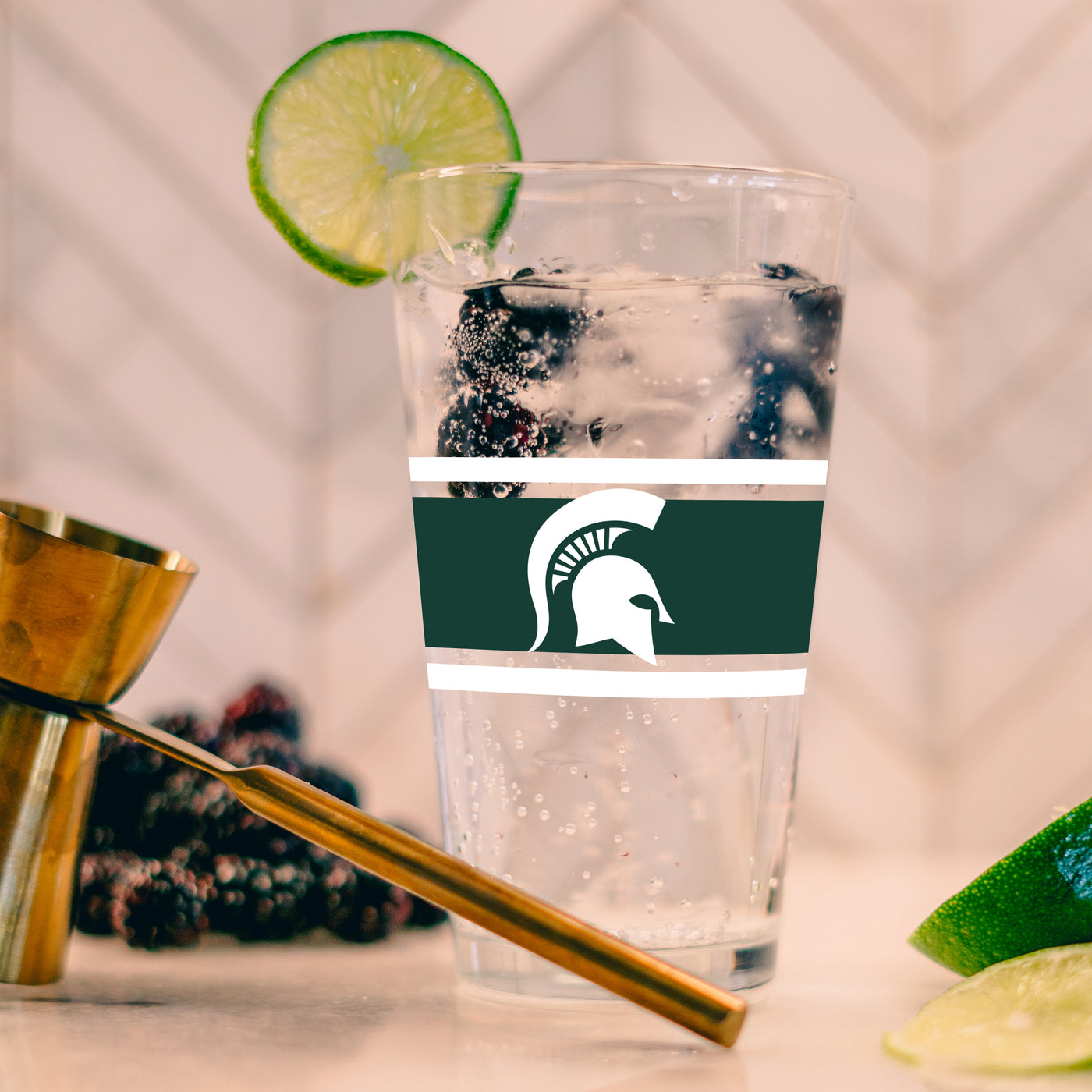 Michigan State 16oz Stripe Pint Glass