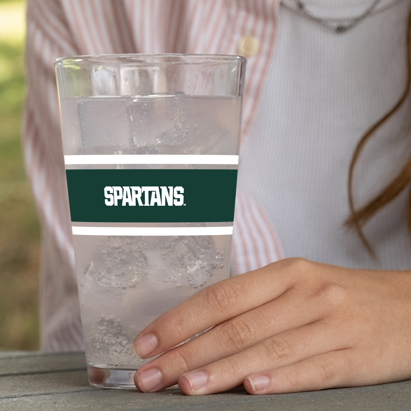 Michigan State 16oz Stripe Pint Glass