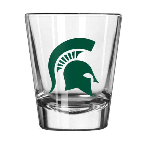 Michigan State 2oz Gameday shot glass with green and white logo branding, designed for college sports fans.