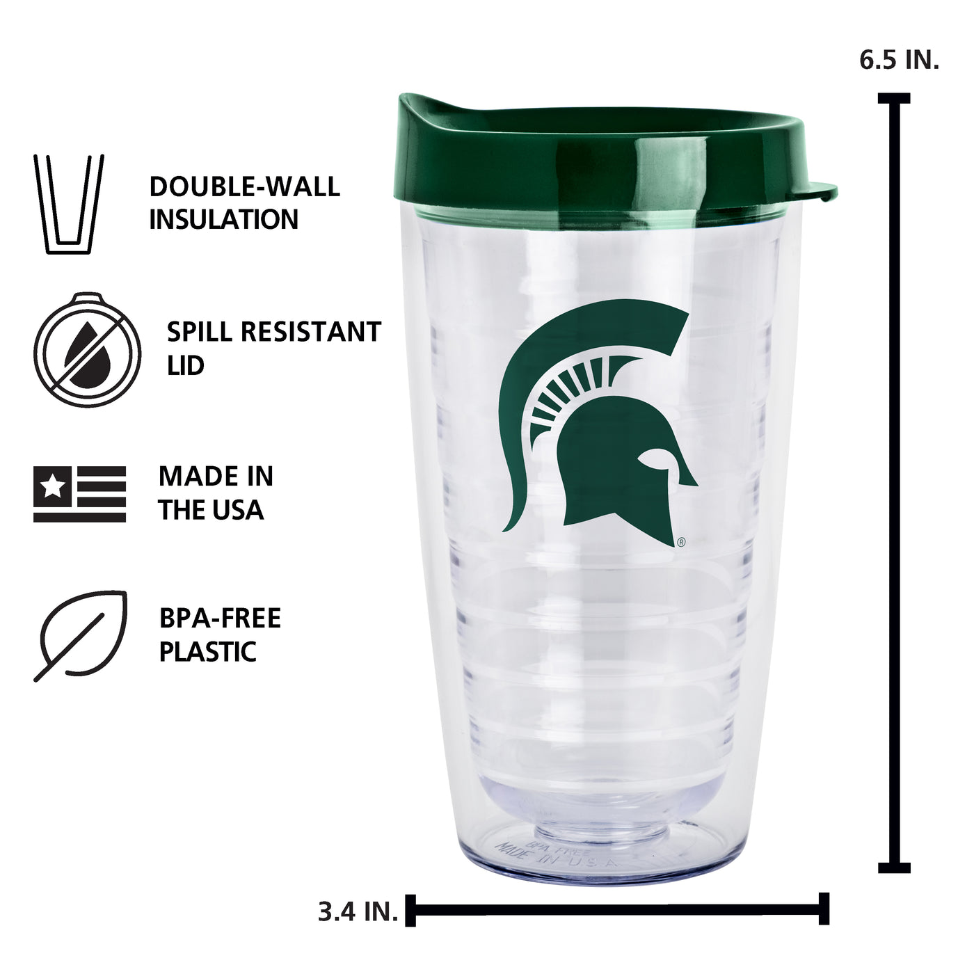 Michigan State 16oz Flipside Dbl Wall Clear Tumbler