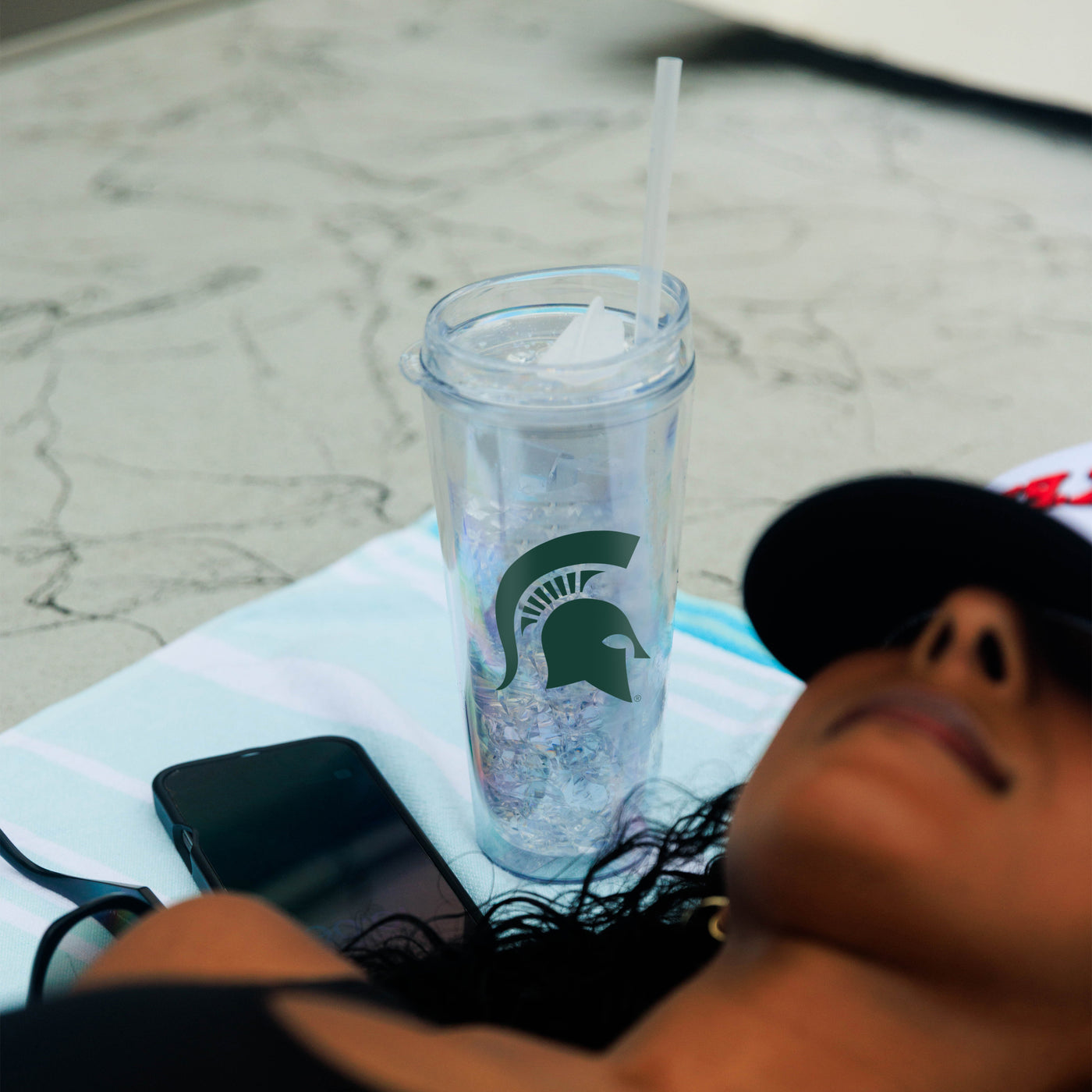 Michigan State 22oz Flipside Dbl Wall Clear Tumbler
