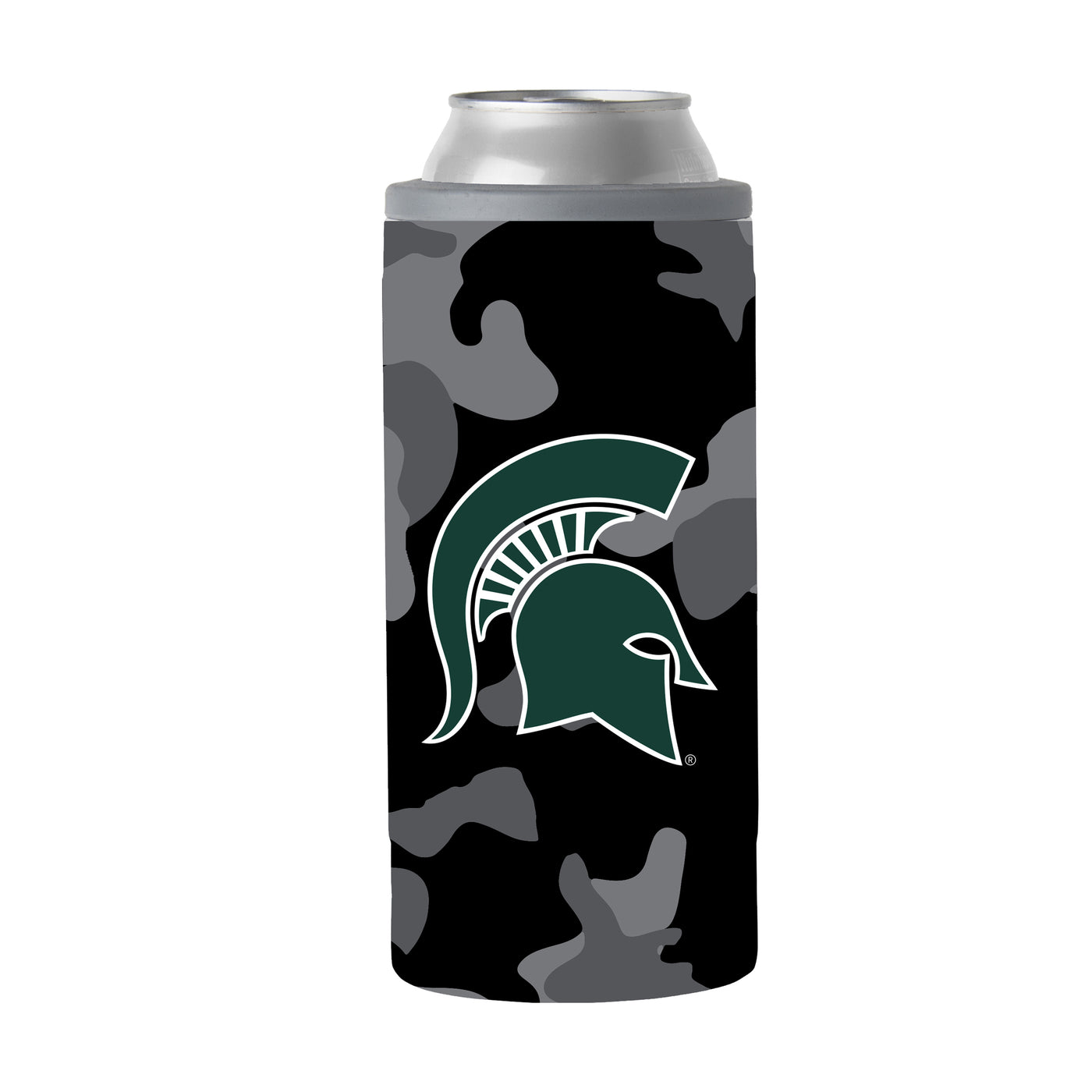 MI State Black Camo 12oz Slim Can Coolie