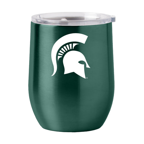 Michigan State Gameday 16oz stainless steel curved beverage drinkware with Spartan logo design, ideal for fans.
