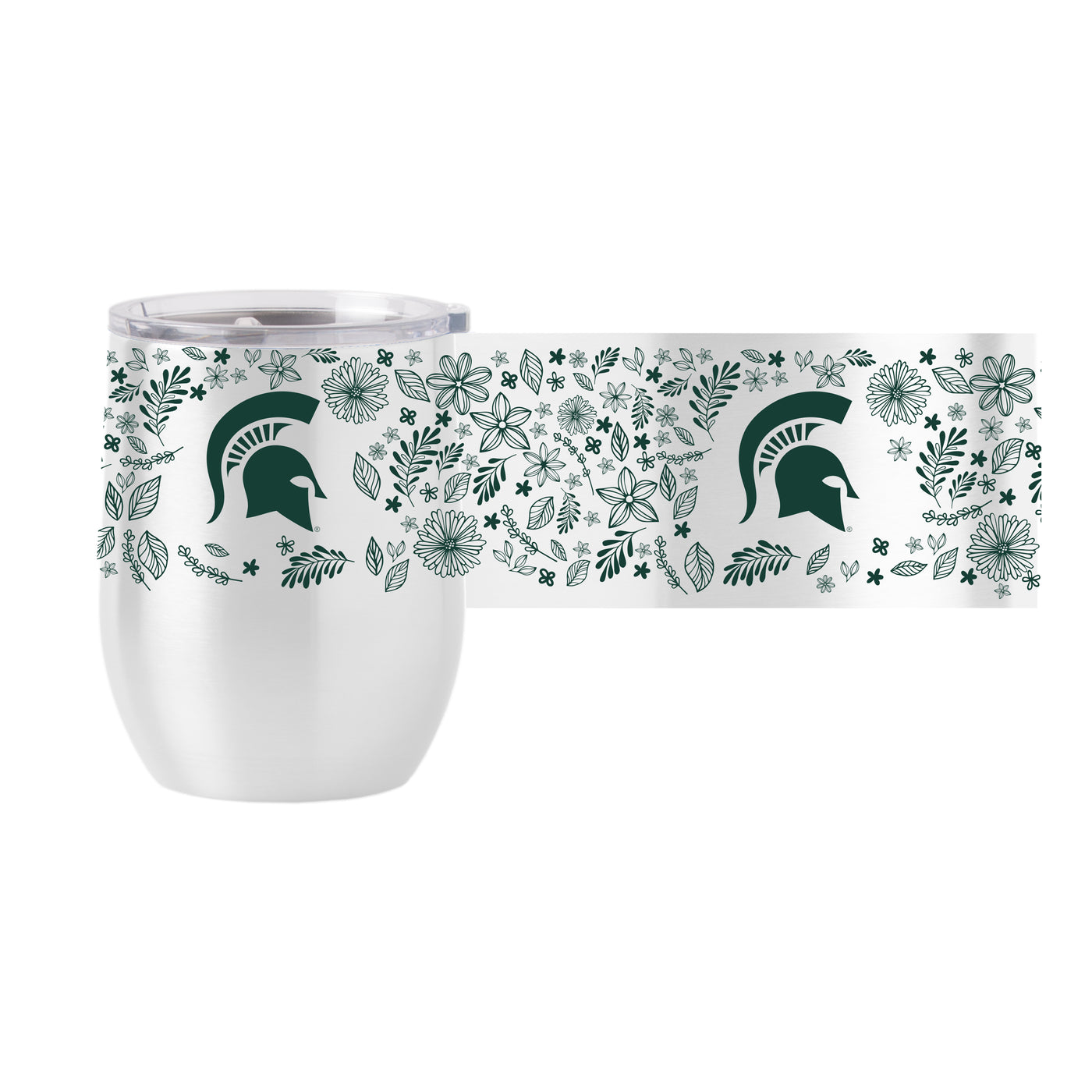 Michigan State 16oz Botanical Stainless Curved Beverage