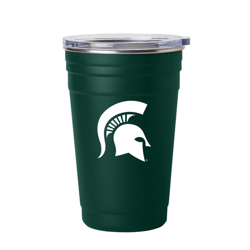 Michigan State 22oz Flipside stainless steel drinkware cup with Spartan logo and flip-top lid for on-the-go use.