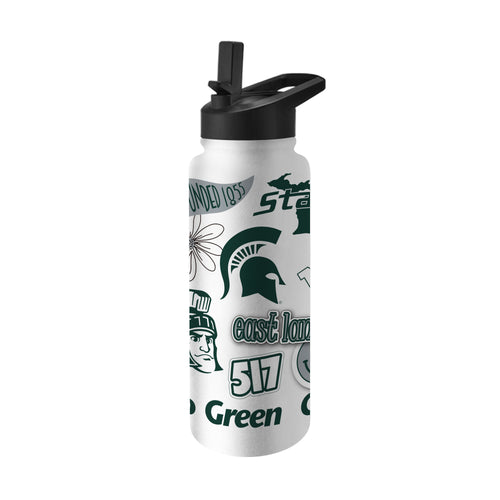 Michigan State 34oz Native Quencher water bottle by Logo Brands, featuring green and white team logo and durable plastic design.