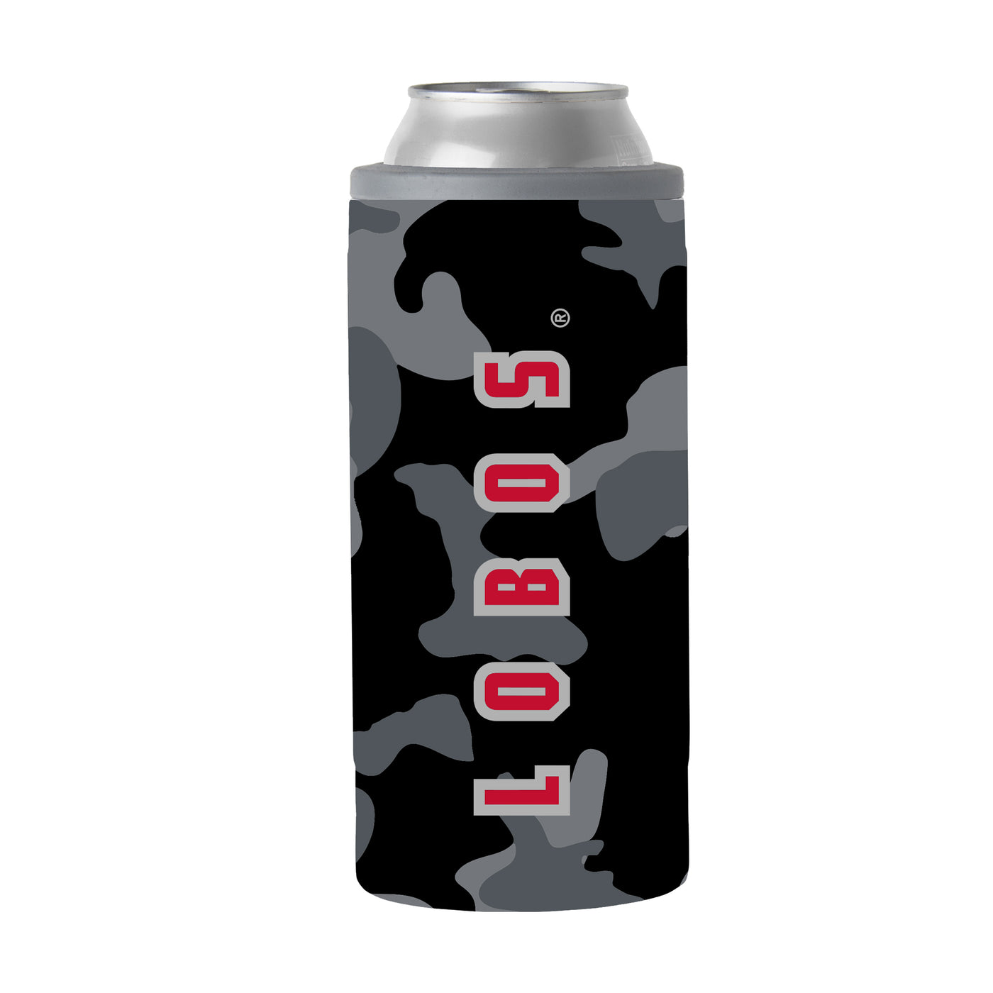 New Mexico Black Camo 12oz Slim Can Coolie