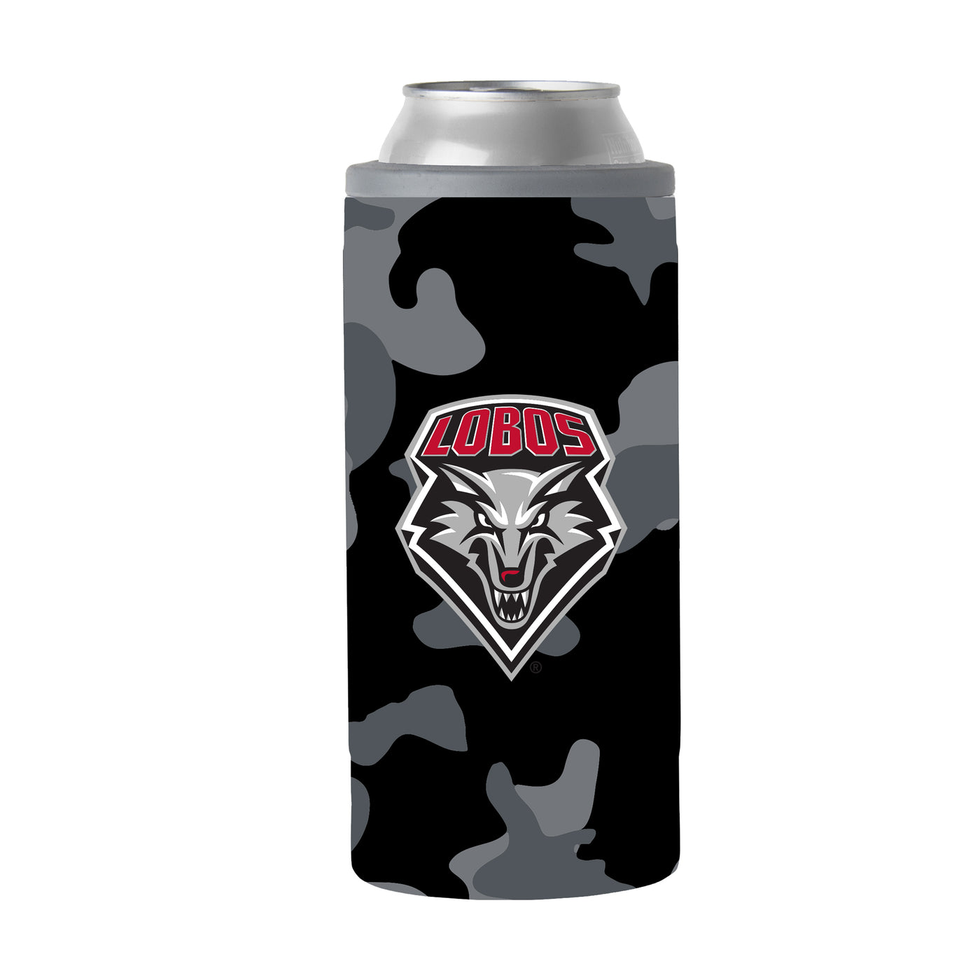New Mexico Black Camo 12oz Slim Can Coolie