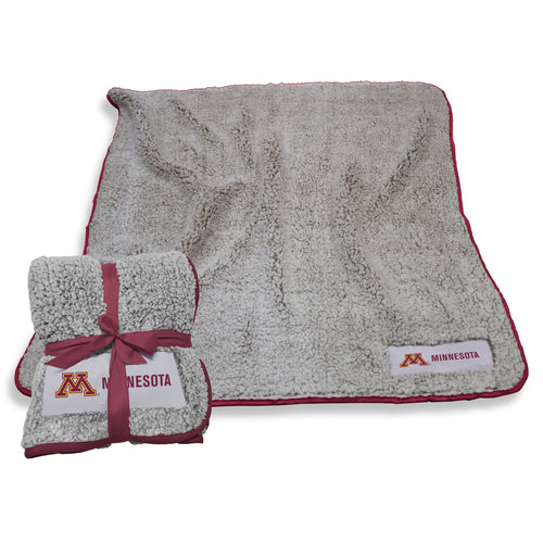 Soft Minnesota Combo Mark Frosty fleece blanket by Logo Brands, featuring a cozy, plush fabric in Minnesota team colors.