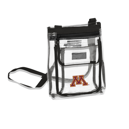Clear crossbody bag with Minnesota Gameday logo, designed for fans to carry essentials during sporting events.