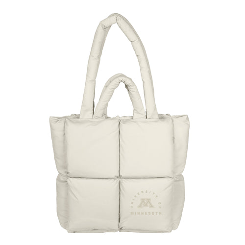 Minnesota Puff Tote bag by Logo Brands featuring Minnesota team logo and puffed design, made of durable fabric.