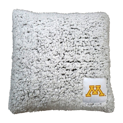 Minnesota Frosty Throw Pillow by Logo Brands featuring a cozy, winter-themed design with blue and white snowflake patterns.
