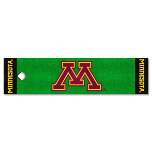 University of Minnesota putting green mat by Logo Brands, soft turf surface for practice and indoor golf training.