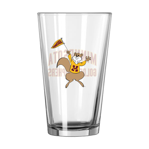 Minnesota 16oz Retro Pint Glass from Logo Brands, clear drinkware with vintage Minnesota logo design, for beer or beverages.
