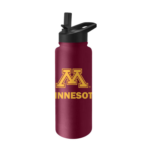 Minnesota 34oz stainless steel campus color quencher bottle with logo branding, featuring a large drinkware design.
