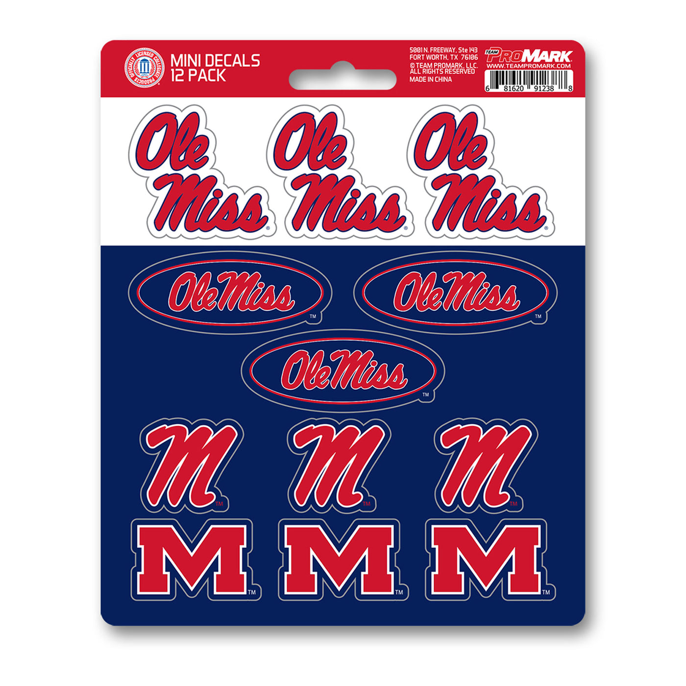 University of Mississippi - Ol Mini Decal 12-pk