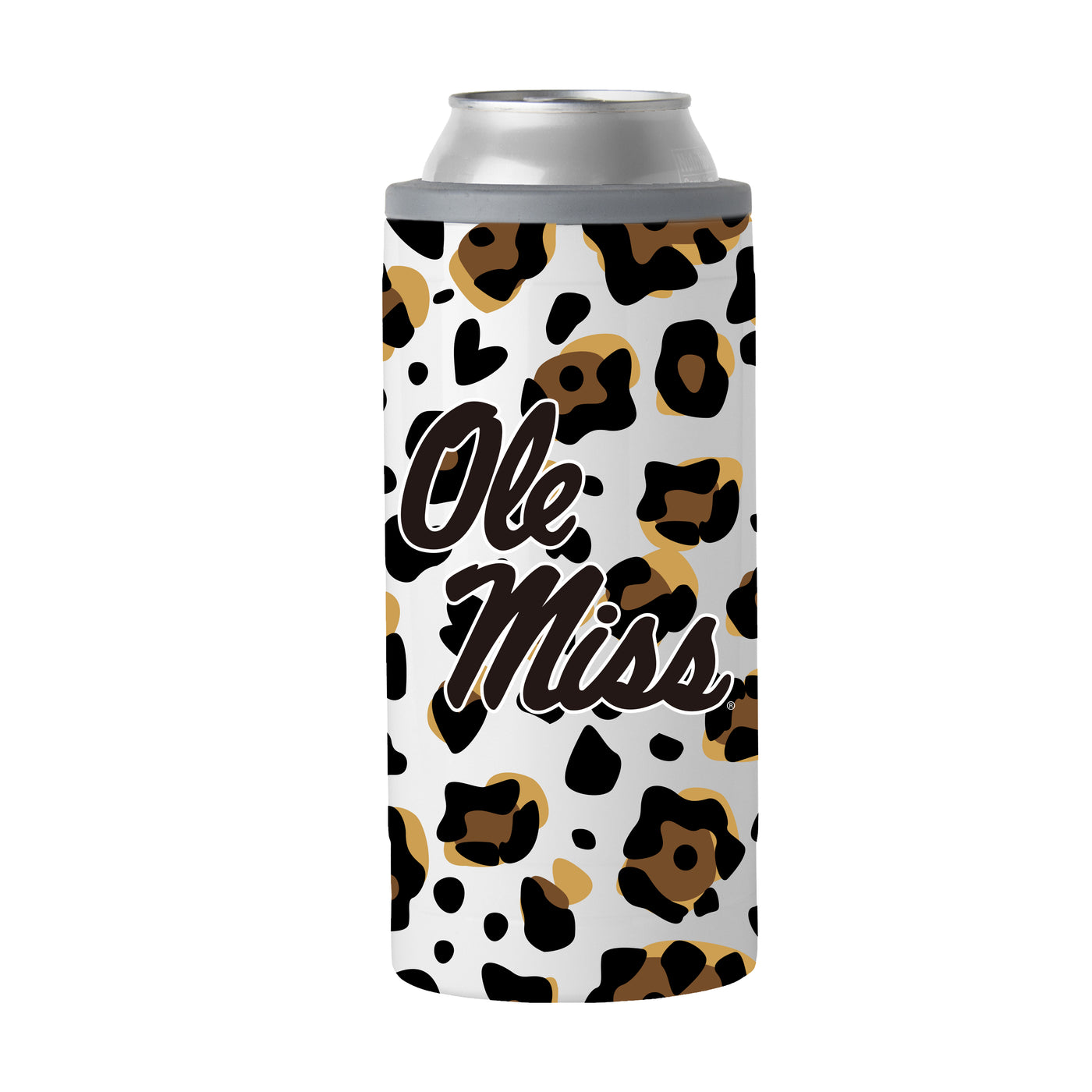 Ole Miss 12oz Neutral Leopard Print Slim Can Coolie