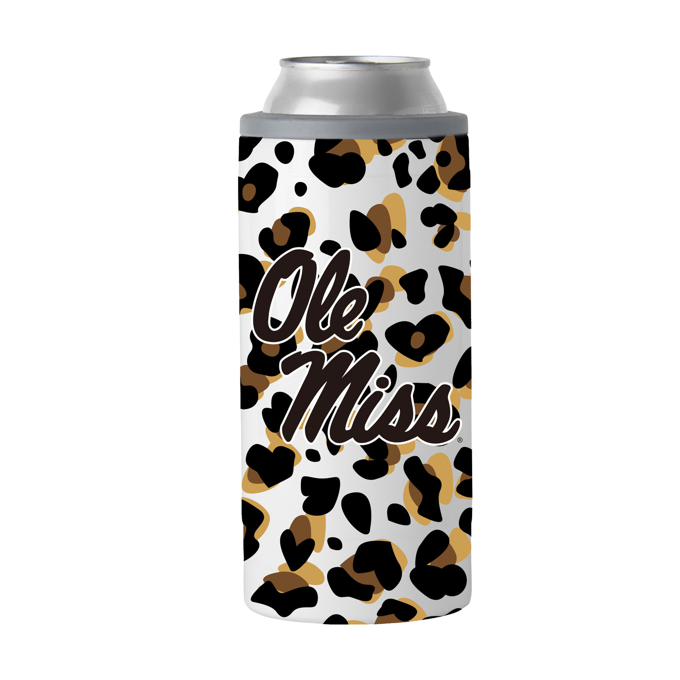 Ole Miss 12oz Neutral Leopard Print Slim Can Coolie