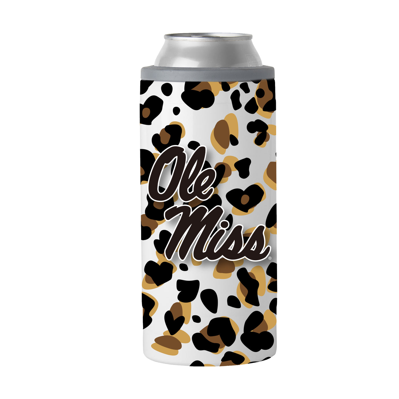 Ole Miss 12oz Team Leopard Print Slim Can Coolie