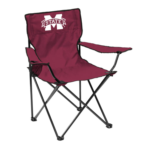 Mississippi State quad chair by Logo Brands, foldable furniture with team logo and mascot for outdoor or stadium use.