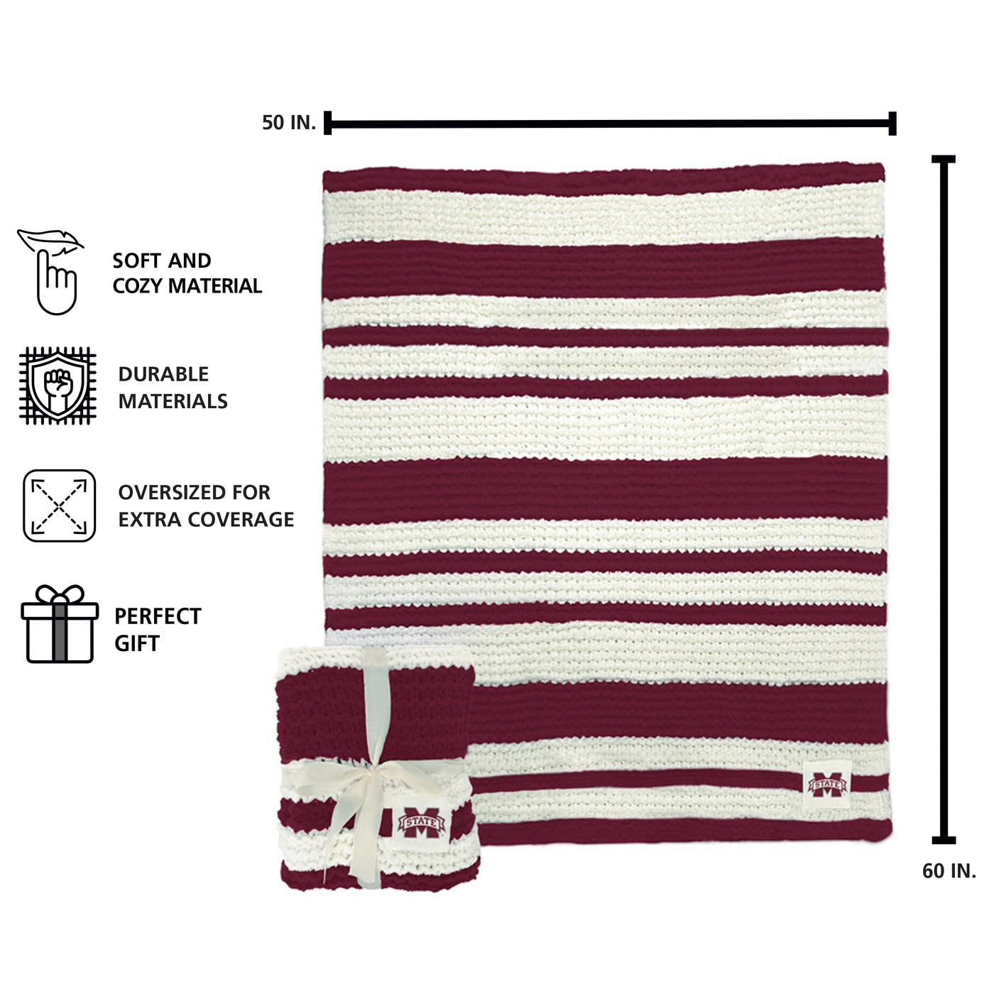 Mississippi State Cable Knit Throw 50x60