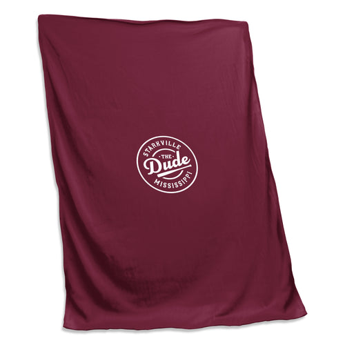 Mississippi State The Dude screened sweatshirt blanket by Logo Brands, soft fleece with team logo and mascot design.