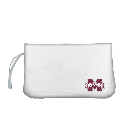 Mississippi State clear wristlet bag by Logo Brands with the team's logo and transparent design for convenient carrying.