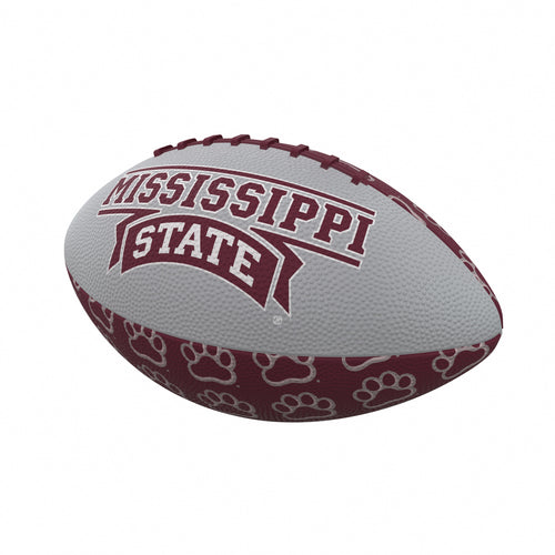 Mississippi State repeating mini rubber football by Logo Brands for recreation, featuring team logo and colorful design.