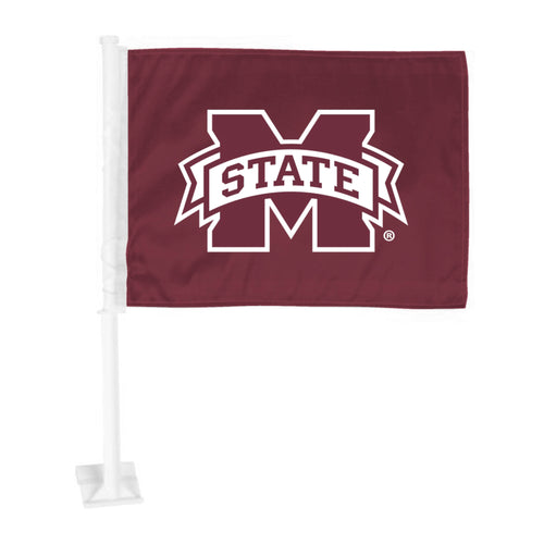 Mississippi State University auto car flag by Logo Brands, featuring the university's logo on a vibrant flag for vehicle display.