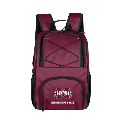 Mississippi State 24 Can Flex Backpack Cooler by Logo Brands showing insulated cooler with adjustable straps and Mississippi State logo