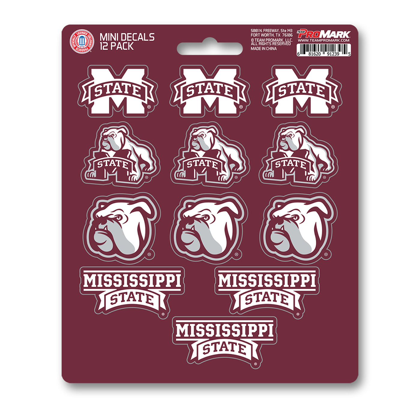Mississippi State University Mini Decal 12-pk