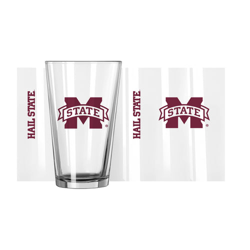 Mississippi State Gameday 16oz pint glass with team logo, clear drinkware for fans and game day celebrations