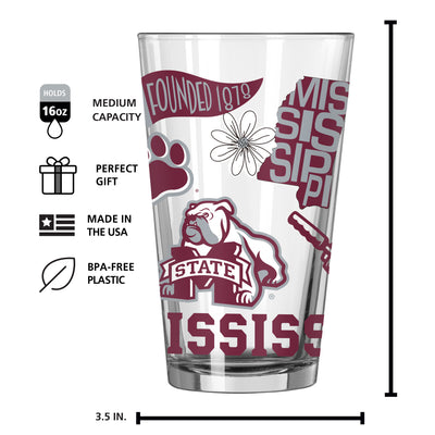 Mississippi State 16oz Native Pint Glass