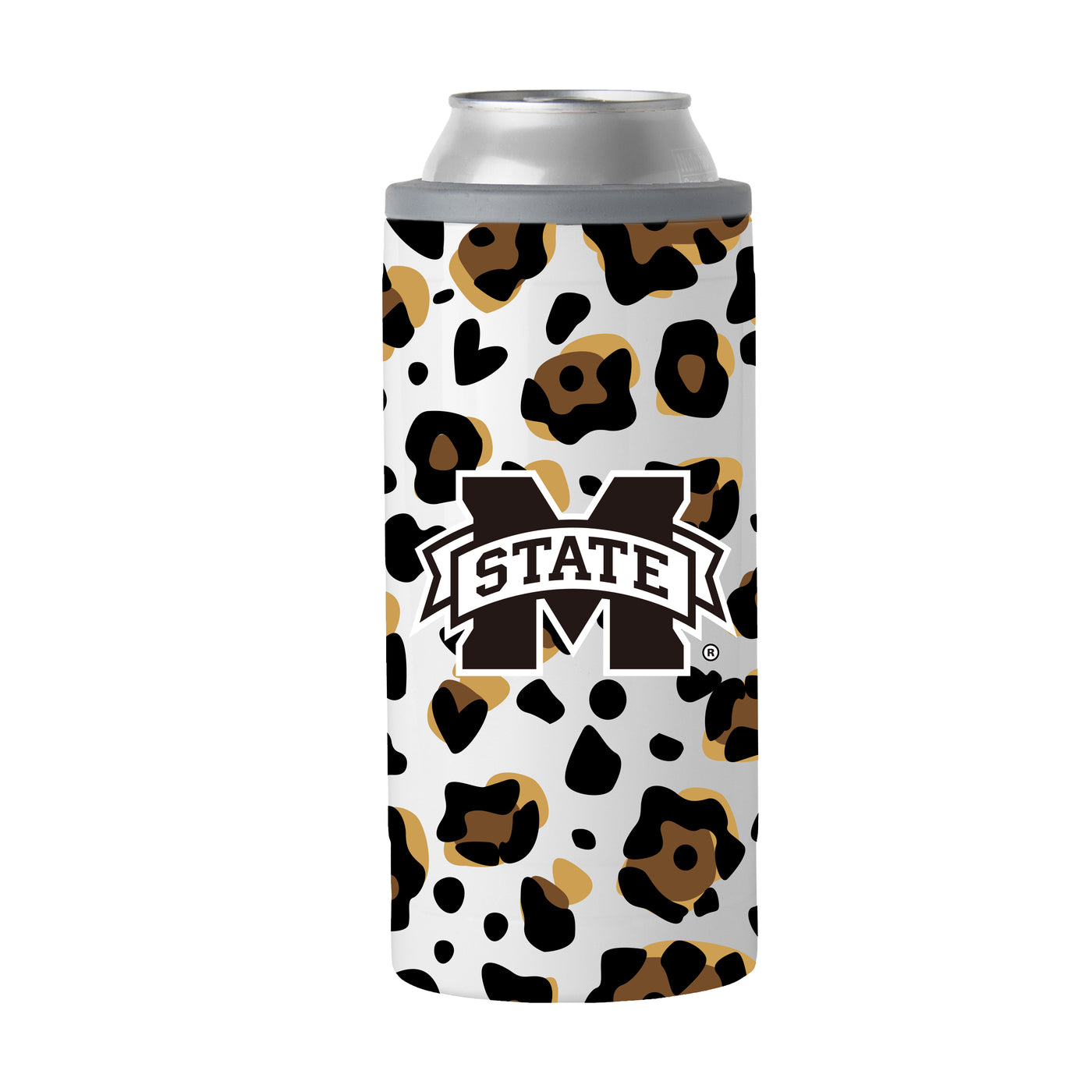 Mississippi State 12oz Neutral Leopard Slim Can Coolie