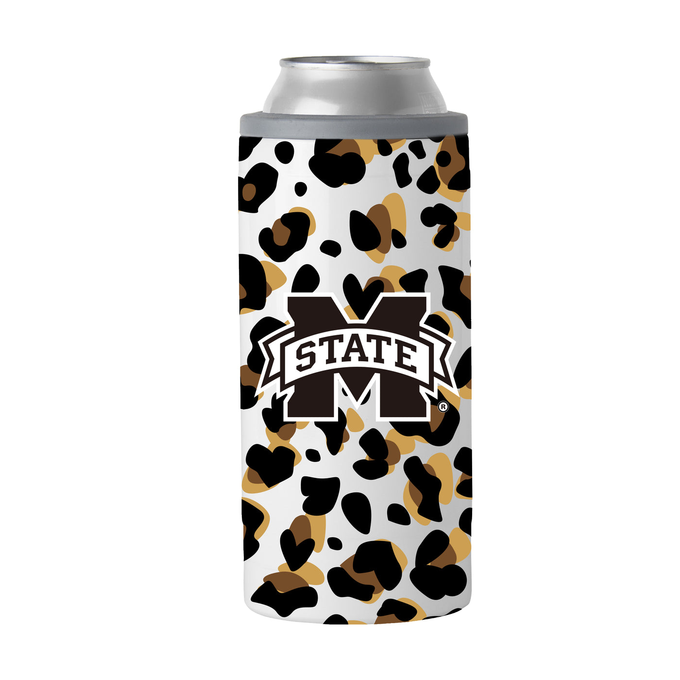 Mississippi State 12oz Neutral Leopard Slim Can Coolie