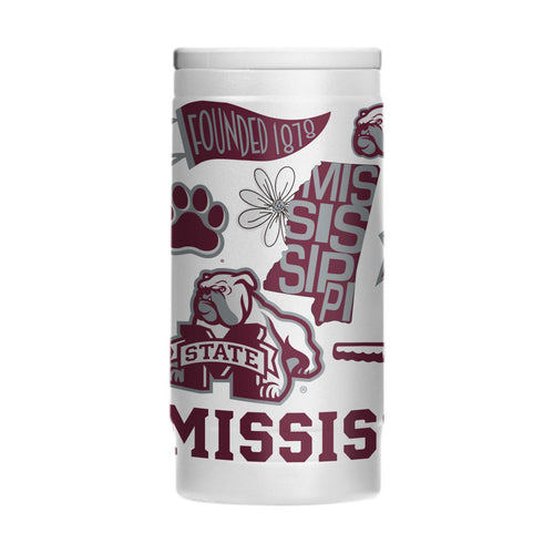 Mississippi State 12oz native powder coat slim can cooler, Logo Brands drinkware with team logo and vibrant design.