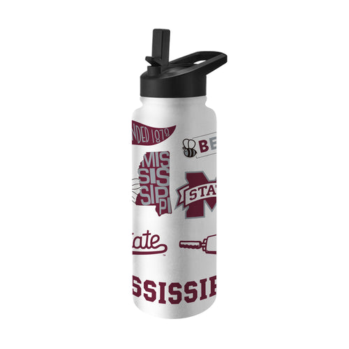 Mississippi State 34oz Native Quencher Bottle by Logo Brands, durable drinkware with team logo, large capacity, and spill-proof lid.