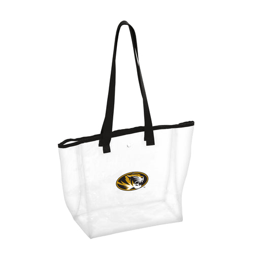 Clear Missouri Stadium bag by Logo Brands, showing transparent design and sturdy handles for stadium and event security.