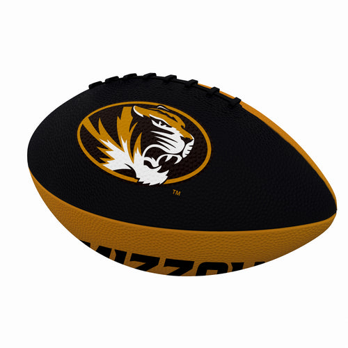 Junior size Missouri Pinwheel rubber football by Logo Brands for recreation, featuring bright colors and a classic football design.