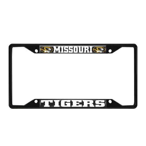 Black University of Missouri license plate frame by Logo Brands, designed to fit standard license plates with Mizzou branding.