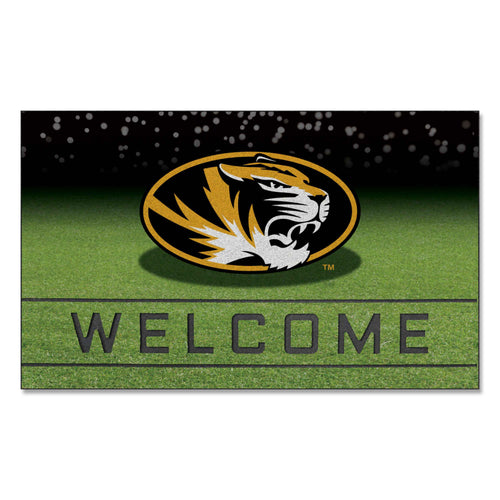 University of Missouri crumb rubber door mat with Missouri Tigers logo, durable mat for indoor or outdoor use.