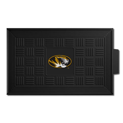 University of Missouri medallion door mat with logo and university colors, made of durable material for indoor or outdoor use.