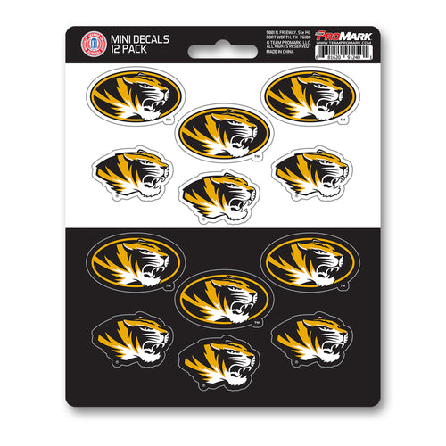 Set of 12 University of Missouri mini decals featuring the Missouri Tigers logo, ideal for decorating personal items.