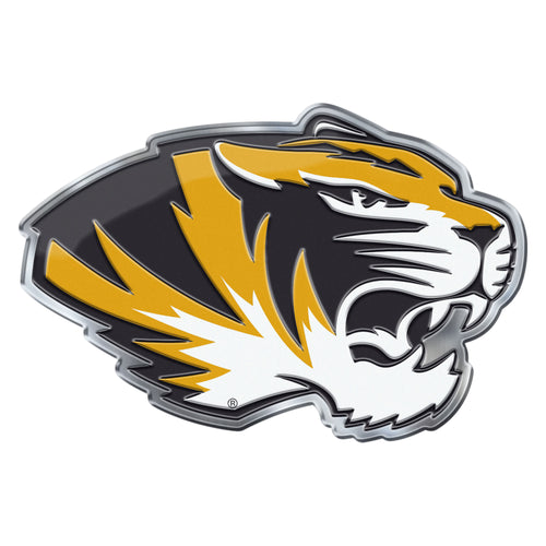 University of Missouri embossed color emblem by Logo Brands, showcasing detailed Missouri Tigers logo on a round emblem.