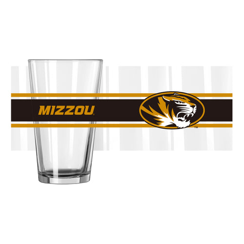 Missouri 16oz Stripe Pint Glass by Logo Brands, clear drinkware with blue striped design, perfect for beverages.